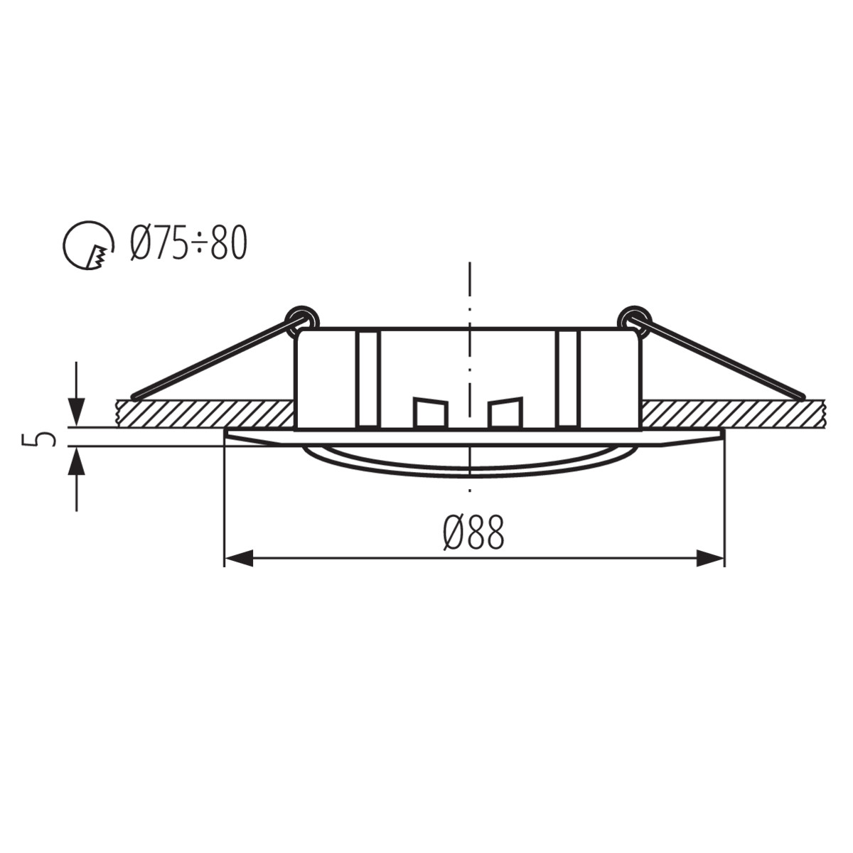 Точково осветително тяло за таван — технически чертеж