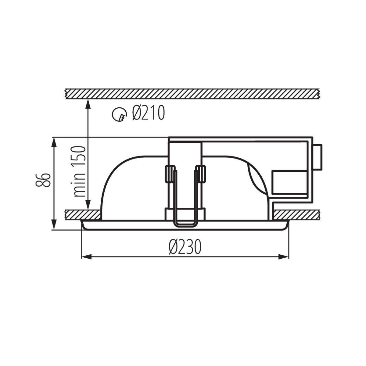 Осветително тяло downlight — технически чертеж