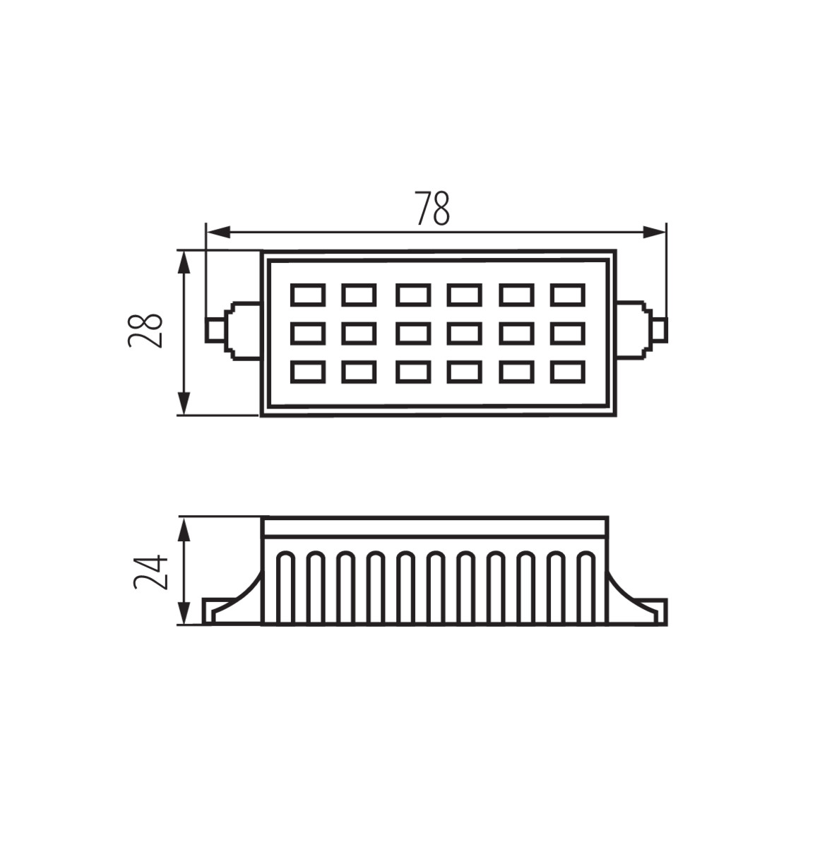 LED лампа R7s — технически чертеж