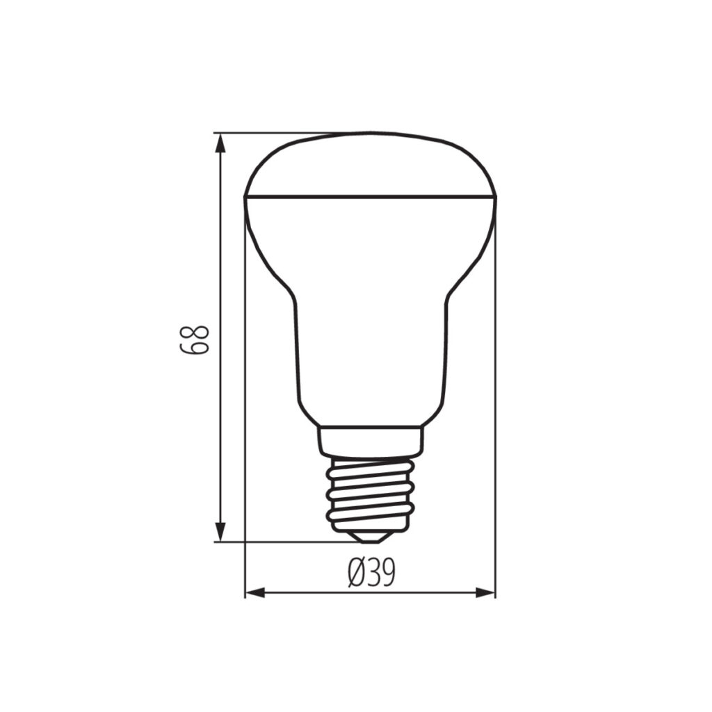 LED лампа R39/E14 неутрално бяла светлина — технически чертеж