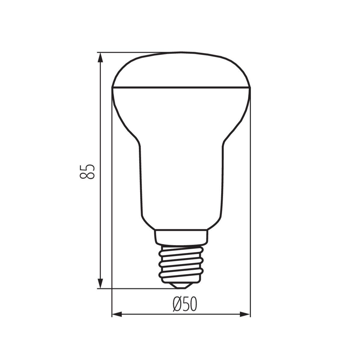 LED лампа R50/E14 топло бяла светлина — технически чертеж