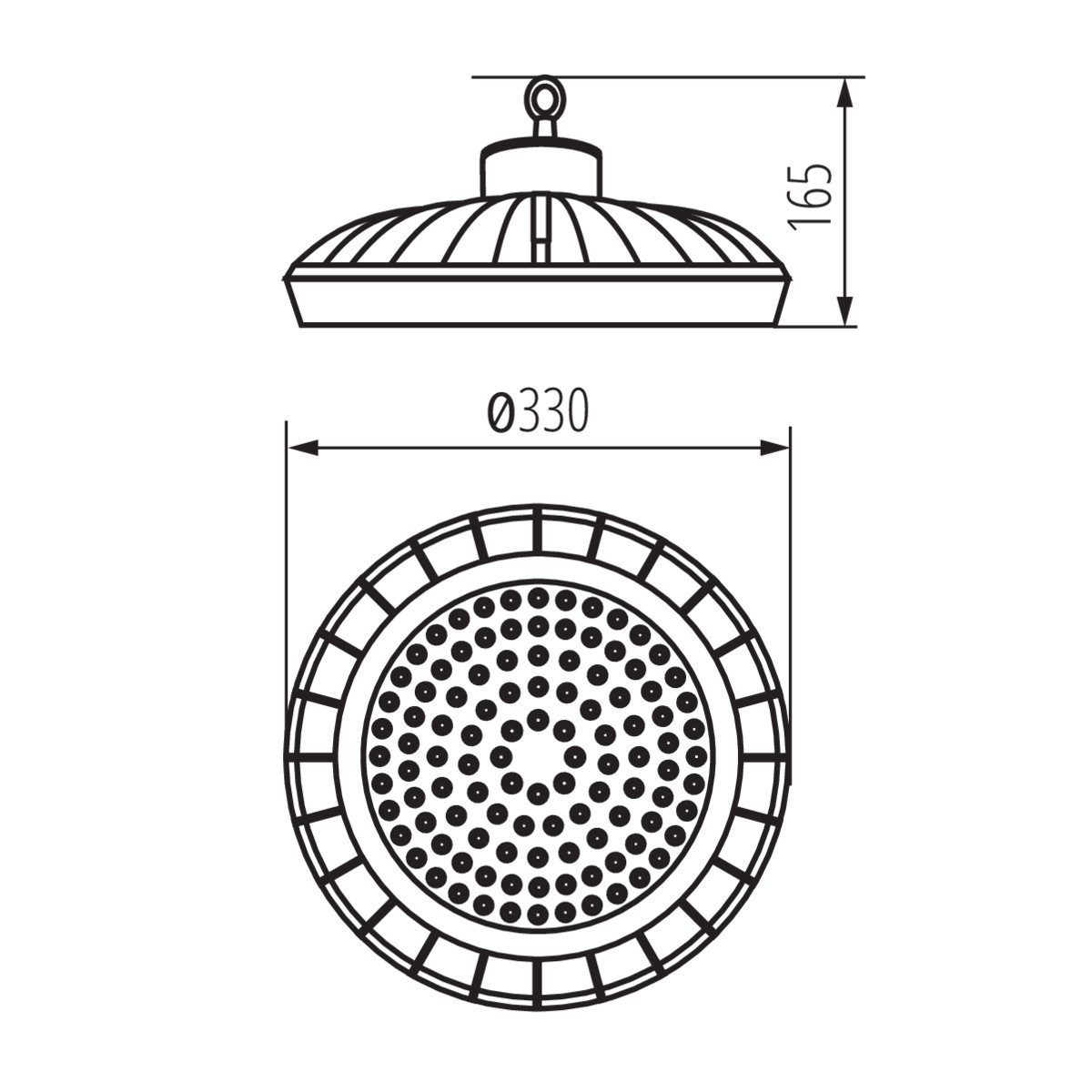 LED осветително тяло High-bay — технически чертеж