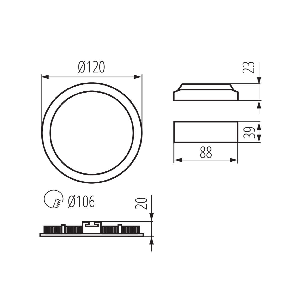 LED тяло тип Downlight — технически чертеж