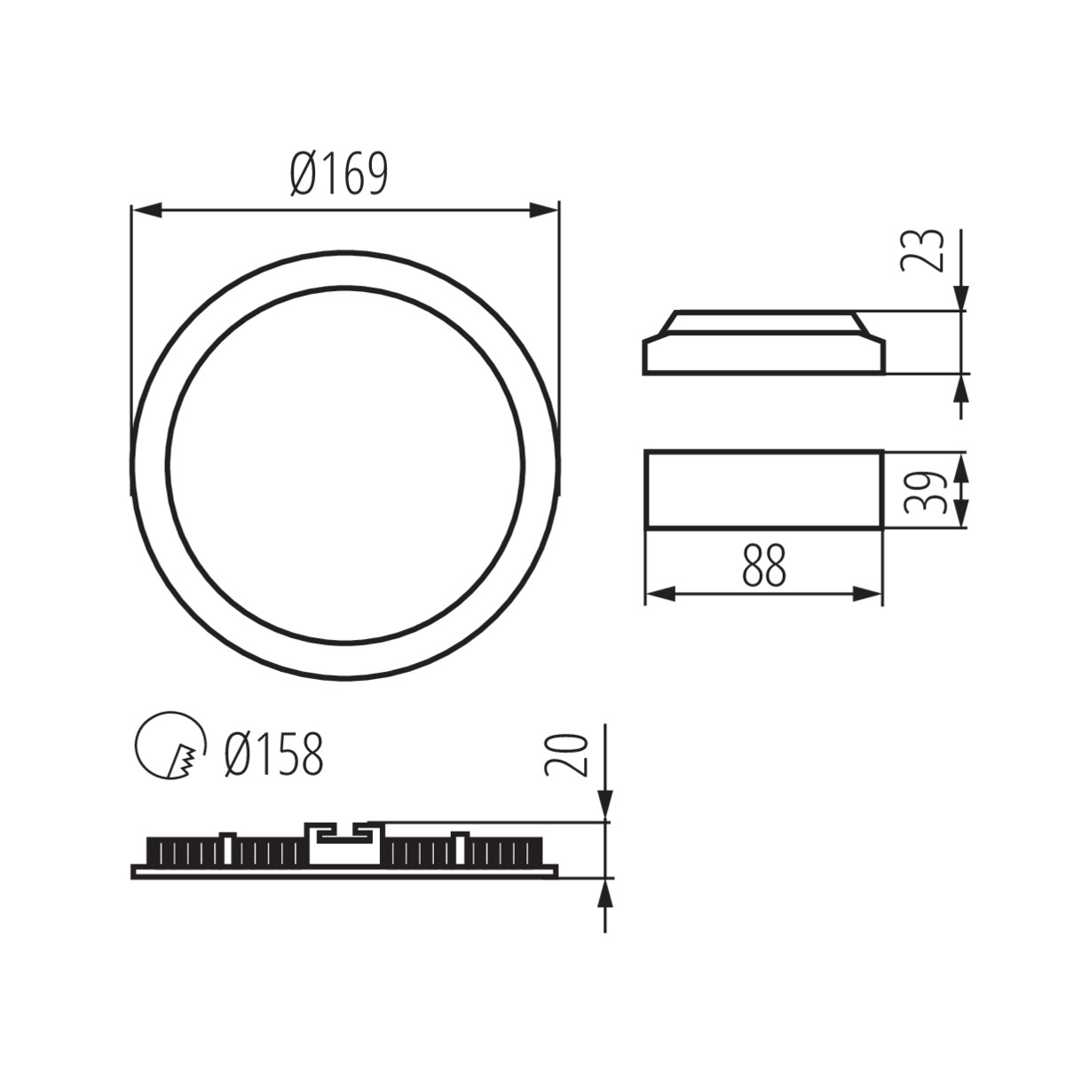 LED тяло тип Downlight — технически чертеж