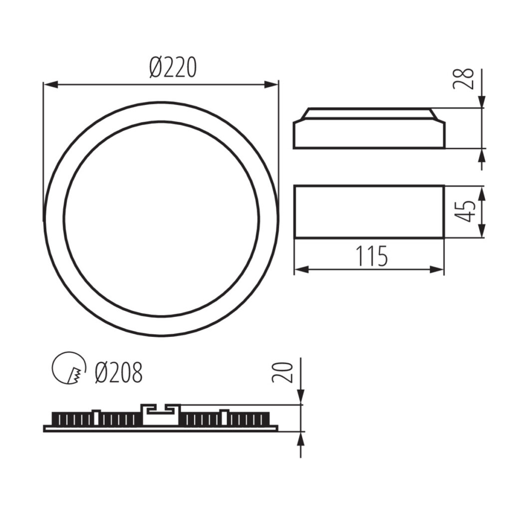 LED тяло тип Downlight — технически чертеж