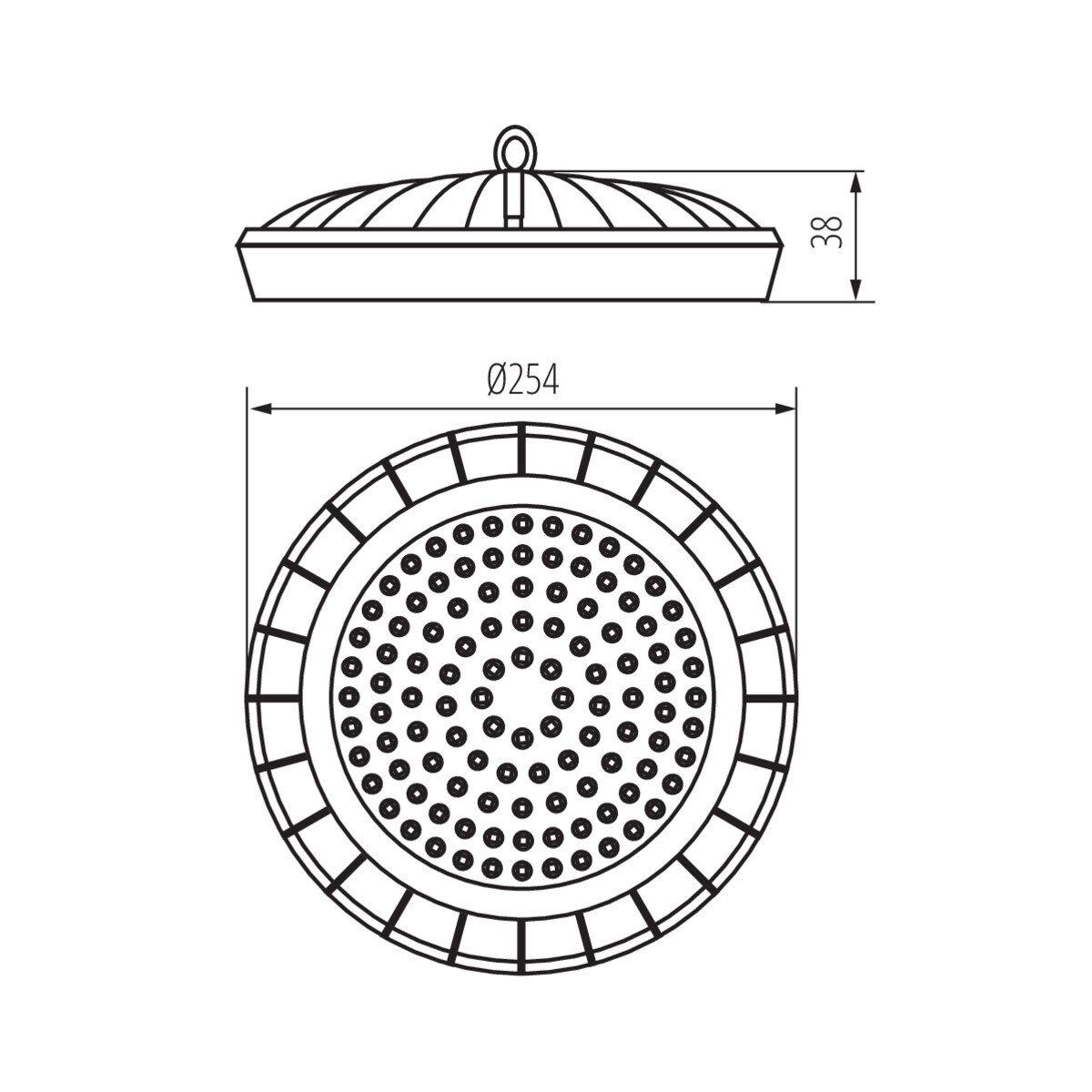 LED осветително тяло High-bay — технически чертеж