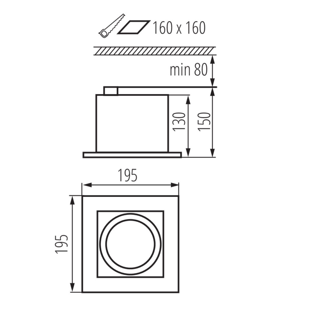 Осветително тяло downlight — технически чертеж