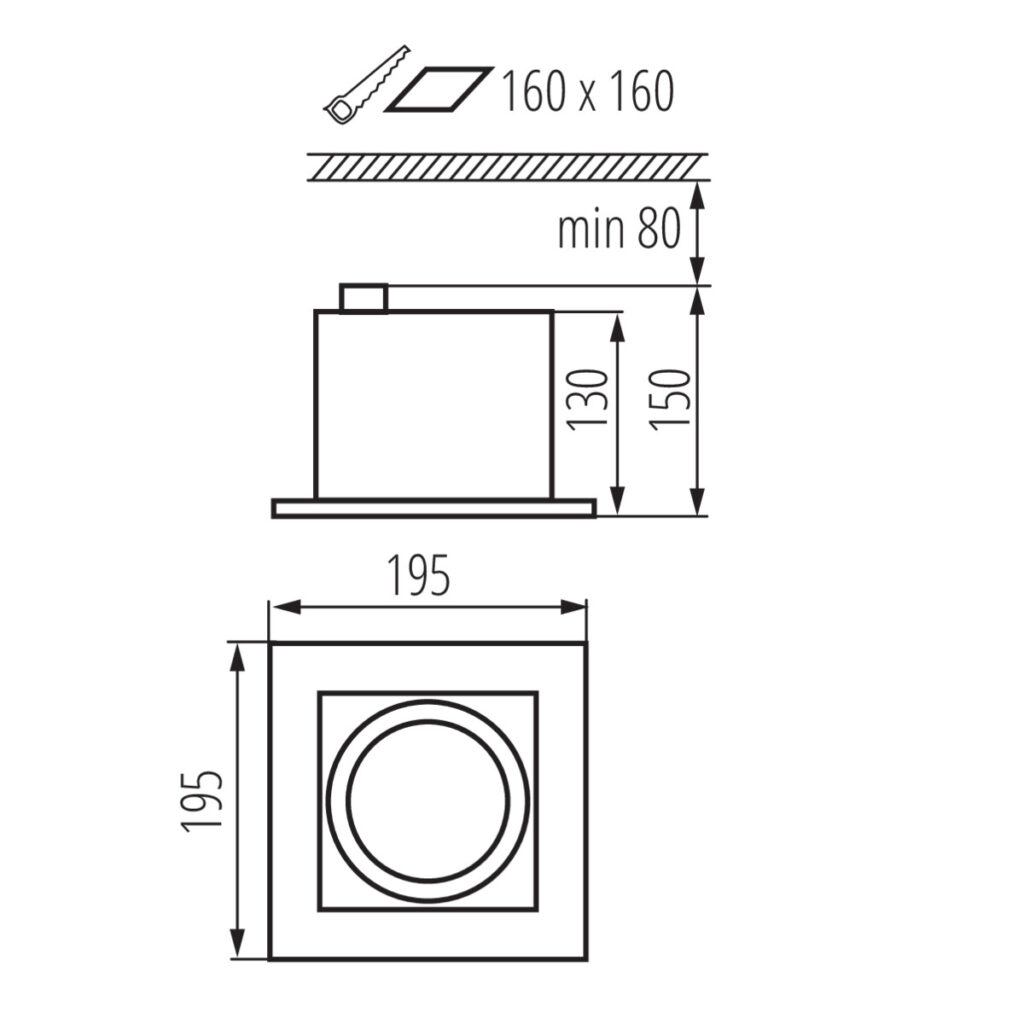 Осветително тяло downlight — технически чертеж