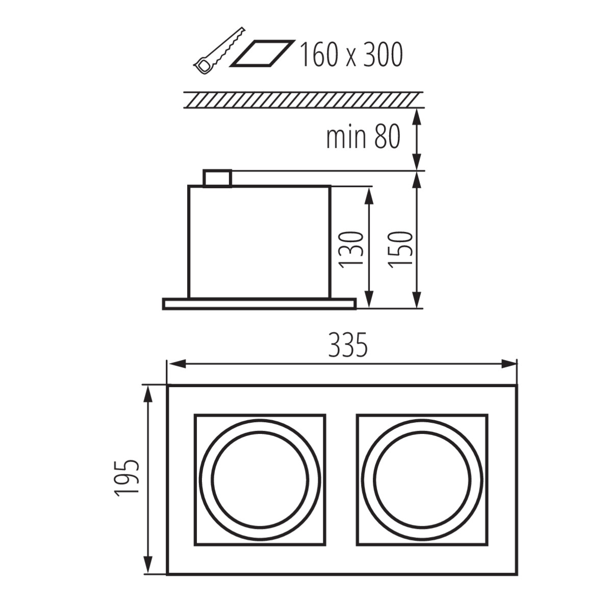 Осветително тяло downlight — технически чертеж