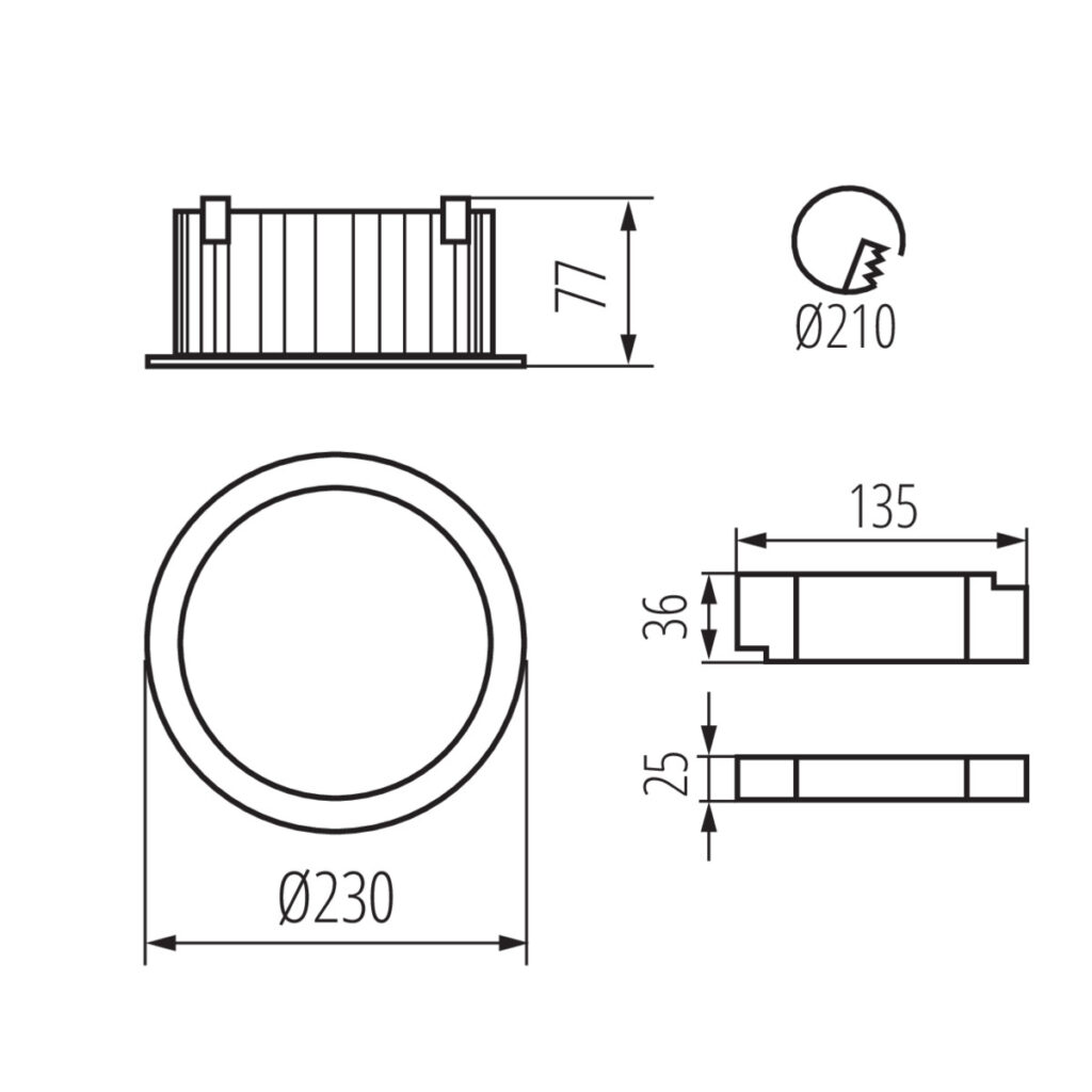 Осветително тяло тип Downlight — технически чертеж