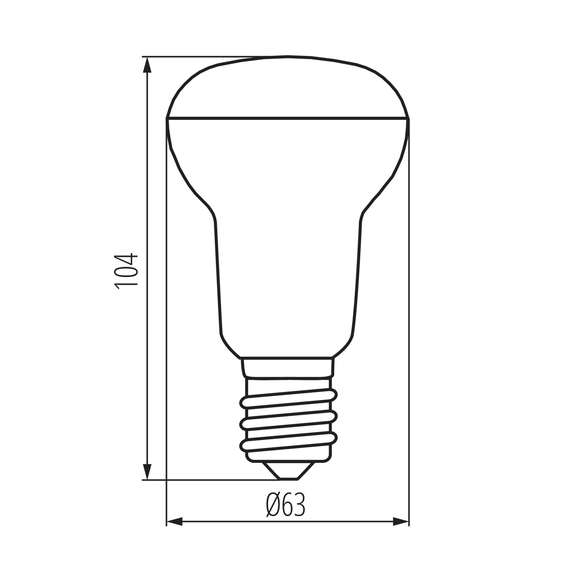 LED лампа R63/E27 неутрално бяла светлина — технически чертеж