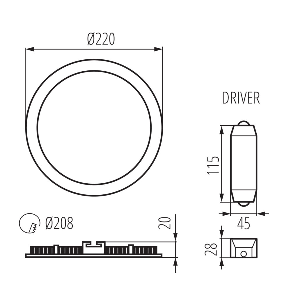 LED тяло тип Downlight — технически чертеж