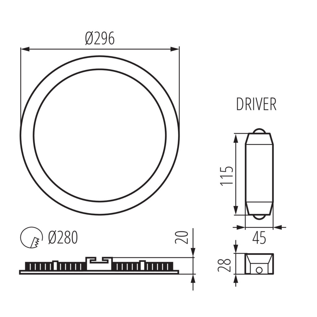 LED тяло тип Downlight — технически чертеж