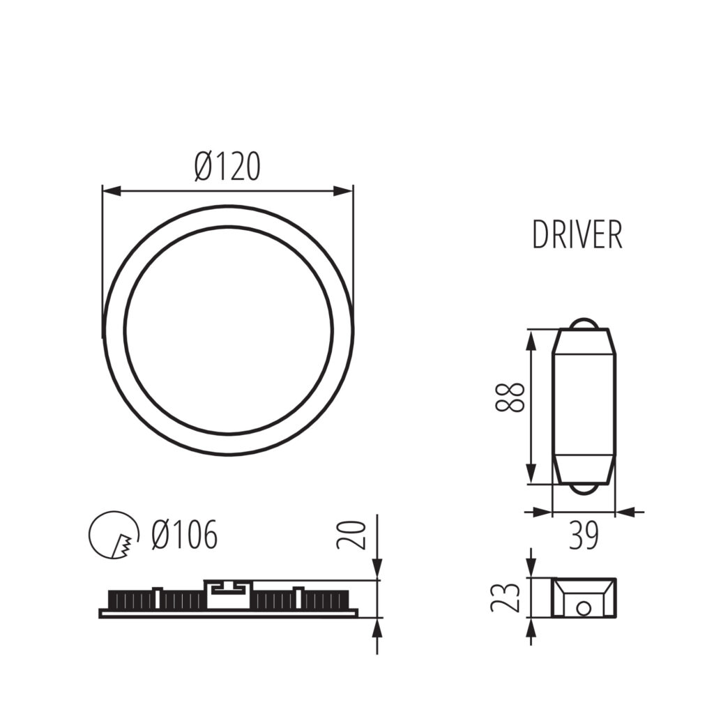LED тяло тип Downlight — технически чертеж
