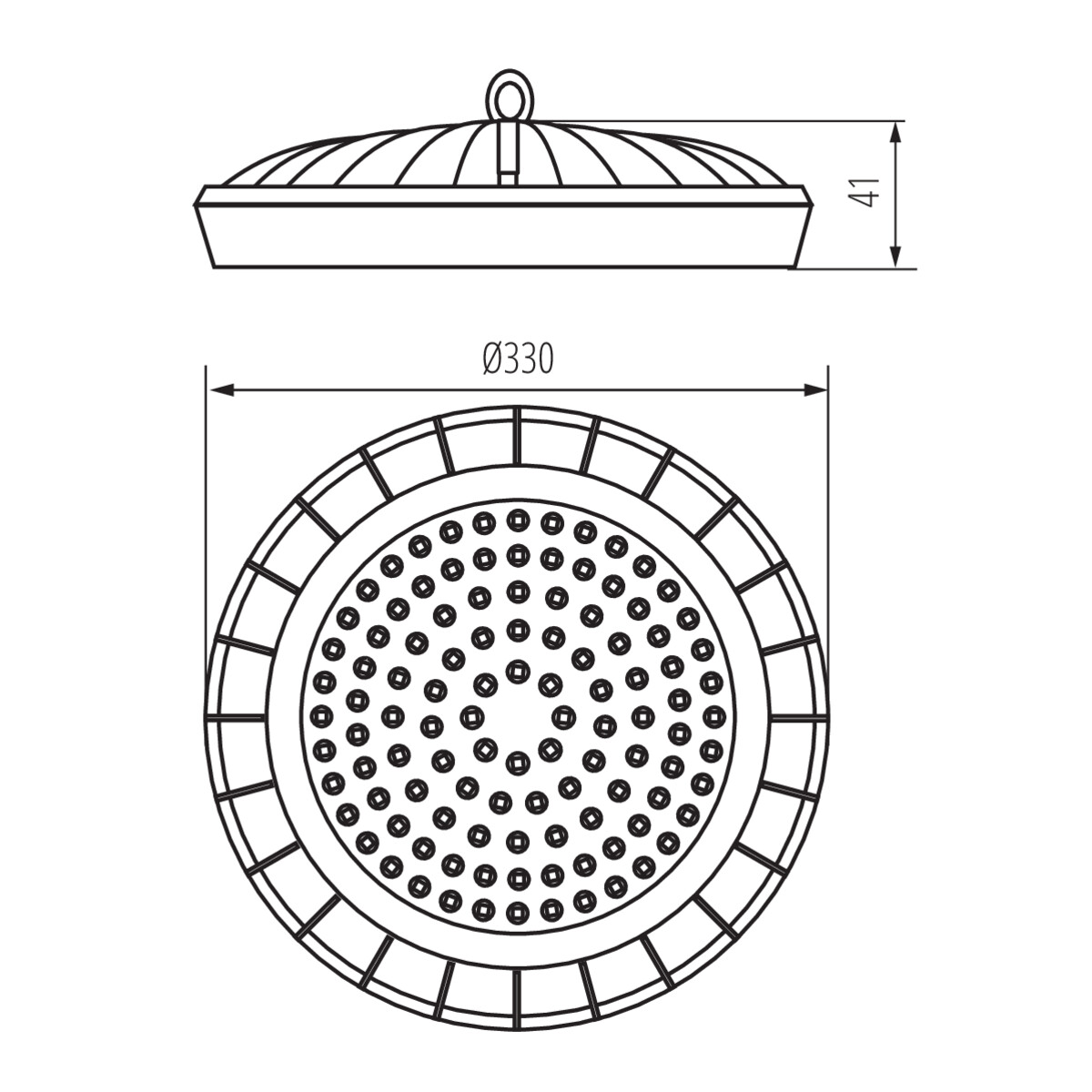 LED осветително тяло High-bay — технически чертеж