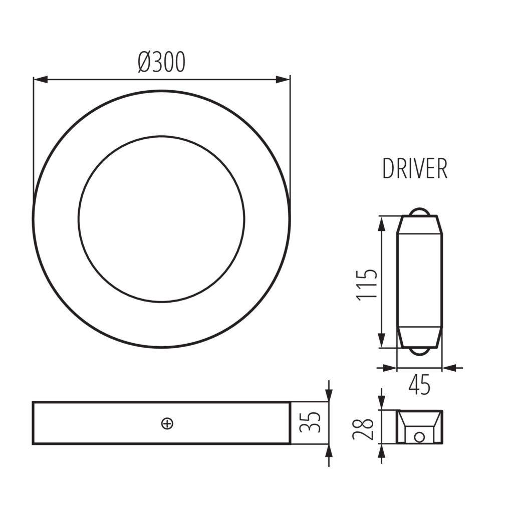 LED осветително тяло тип Downlight — технически чертеж