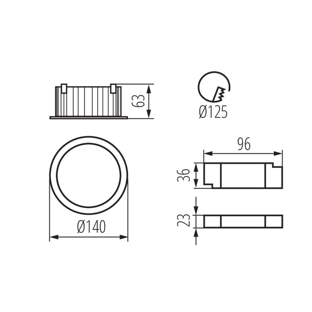 Осветително тяло тип Downlight — технически чертеж