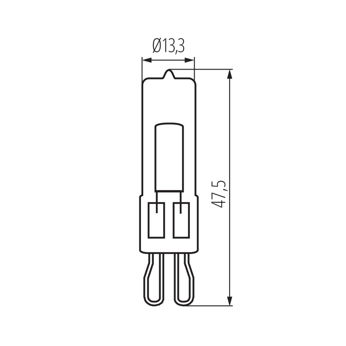 G9 GLASS LED2W-WW — технически чертеж