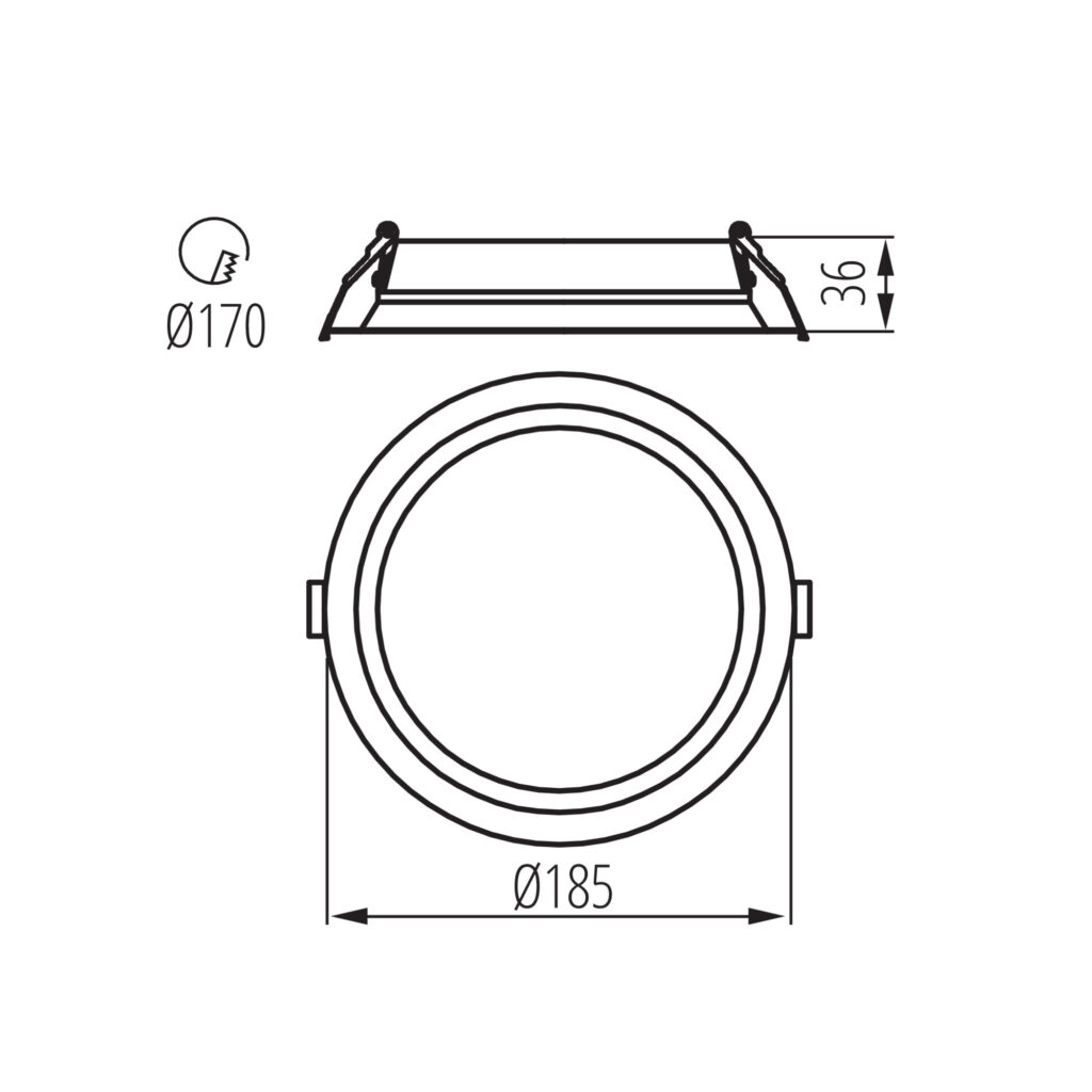 Осветително тяло тип Downlight — технически чертеж