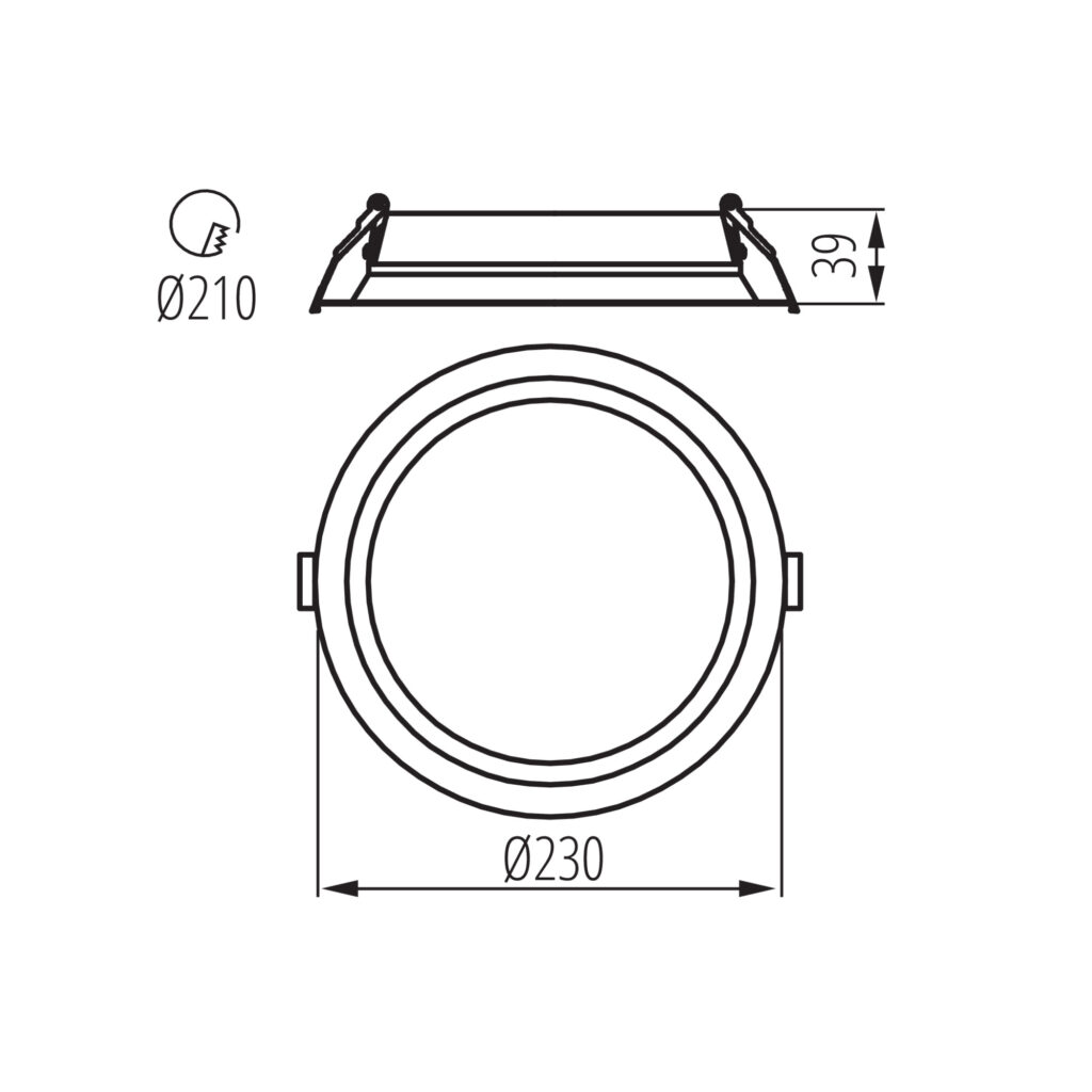 Осветително тяло тип Downlight — технически чертеж