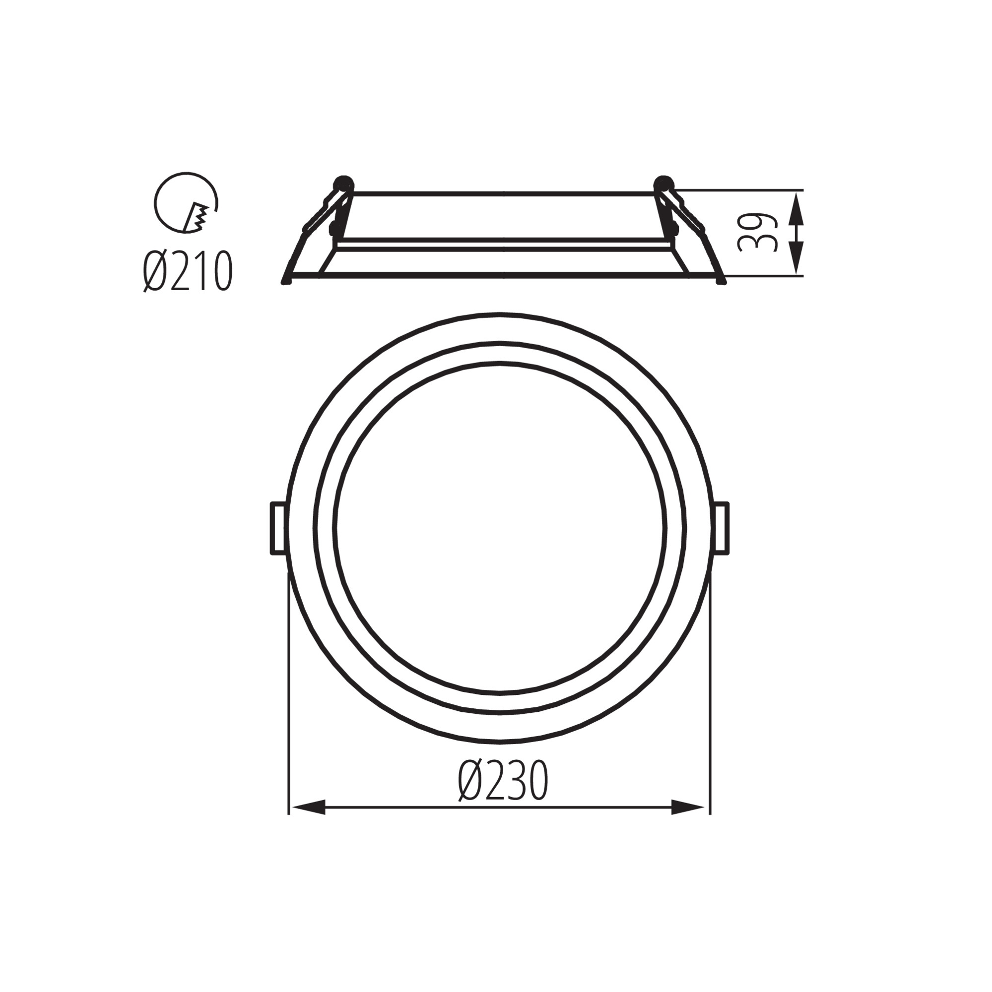 Осветително тяло тип Downlight — технически чертеж